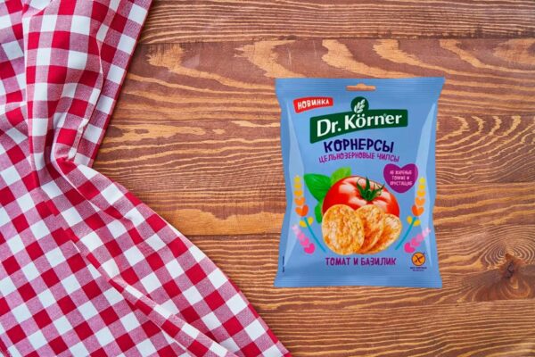 Чипсы цельнозерновые Dr. Korner с томатом и базиликом 50 гр.